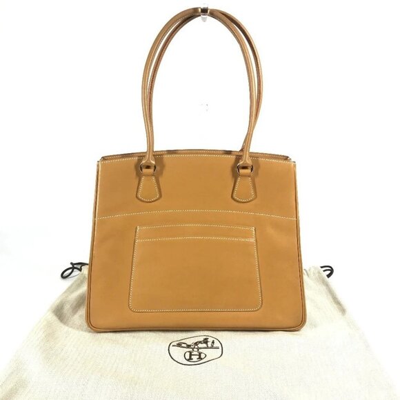 HERMES Leather La Tote Bag Tote Bag Shoulder Bag Bock Scarf Beige - Picture 1 of 13